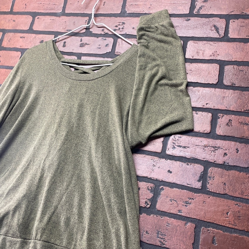 Down East Women's L Long Sleeve Knit Top Lace Up Back Charcoalโ Olive